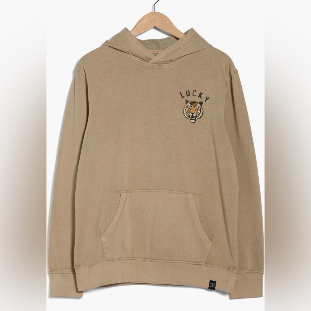 Lucky Brand Tan Hooded Sweatshirt with Tiger Patch